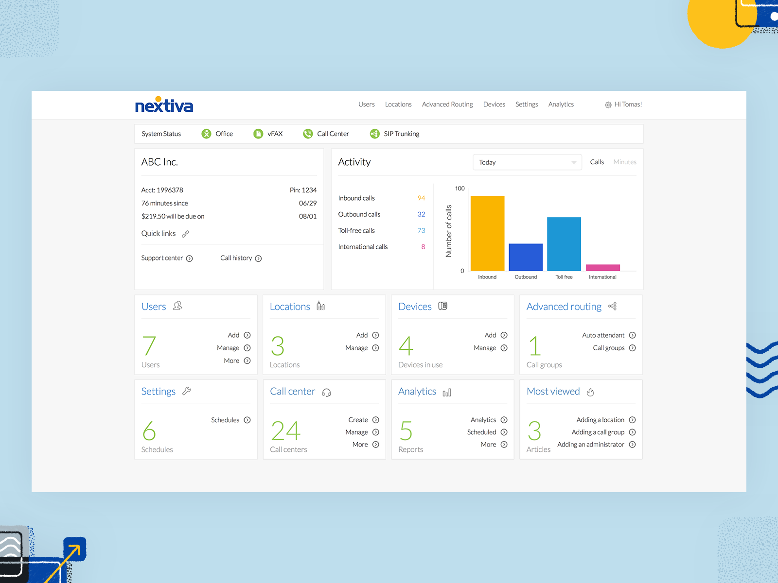 Nextiva businessphone system dashboard