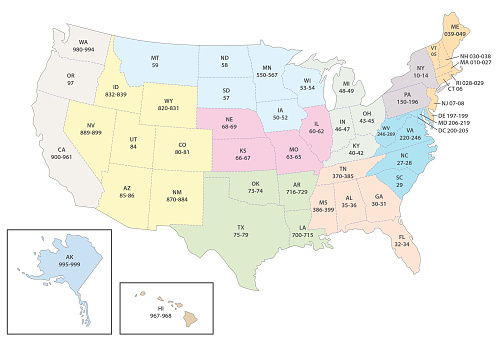 United states area code vector map