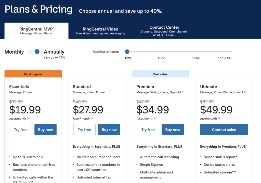 ringcentral pricing
